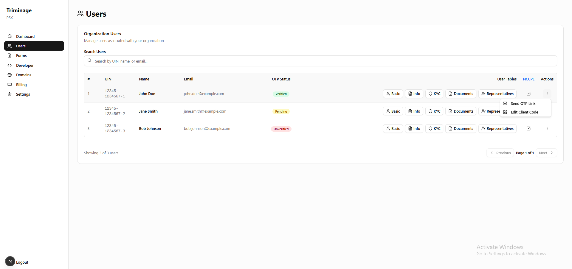 User details page with edit button
