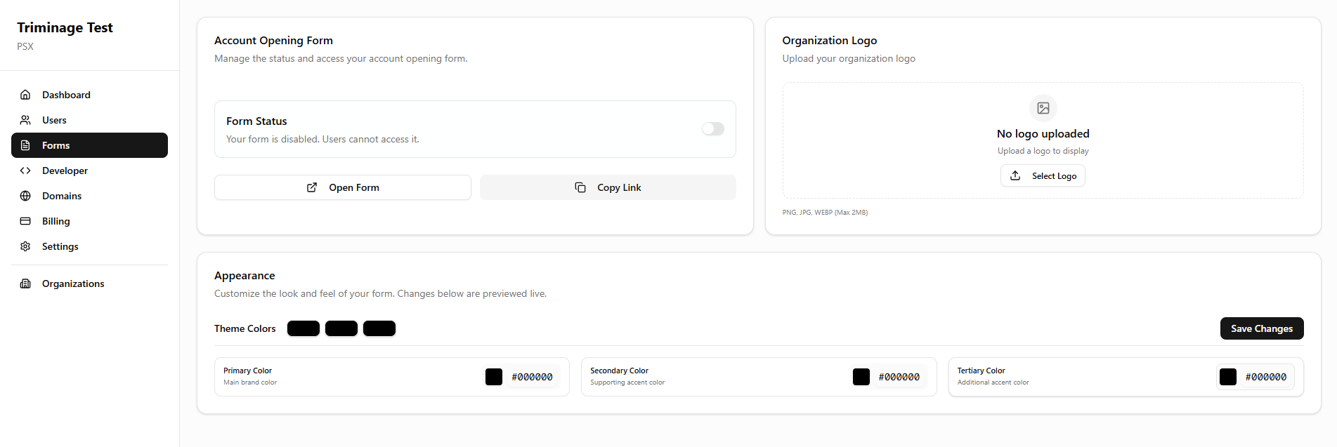 Form status showing blocked/active state