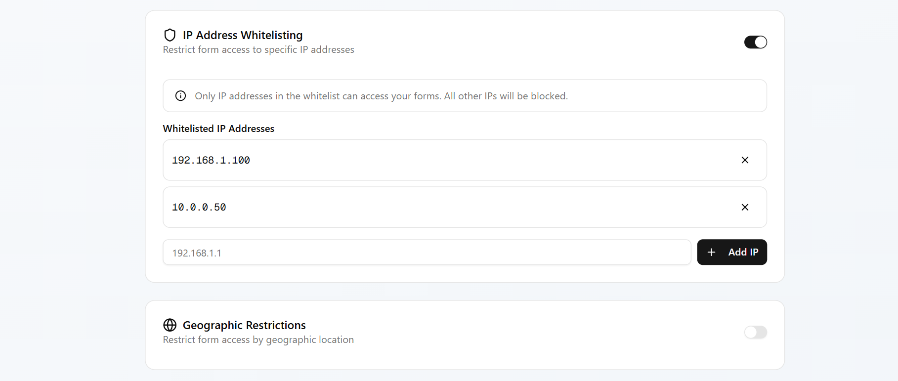 Access restrictions settings