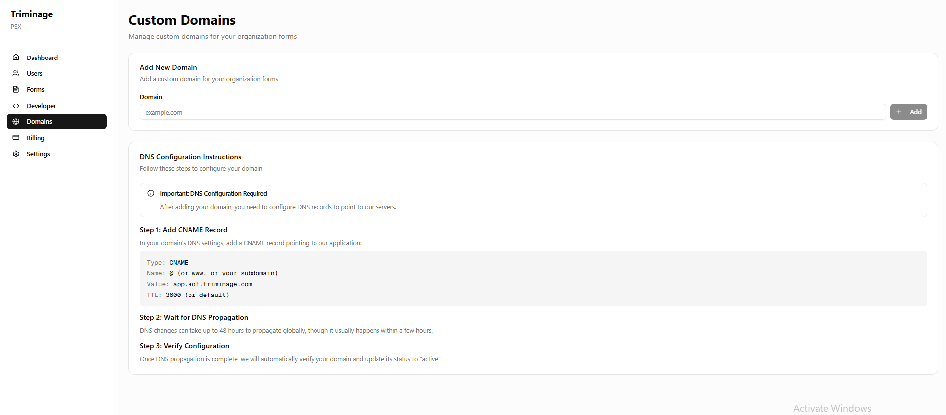 Domain connection status