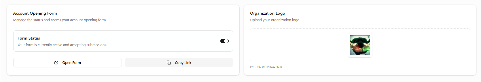 Logo upload interface with file picker